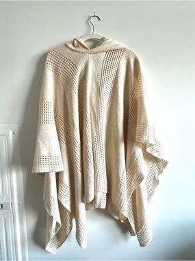 Anthro Sleeping on Snow Beige Hooded Poncho Sweater